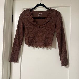 Double Lined Brown Lace Long Sleeve Top